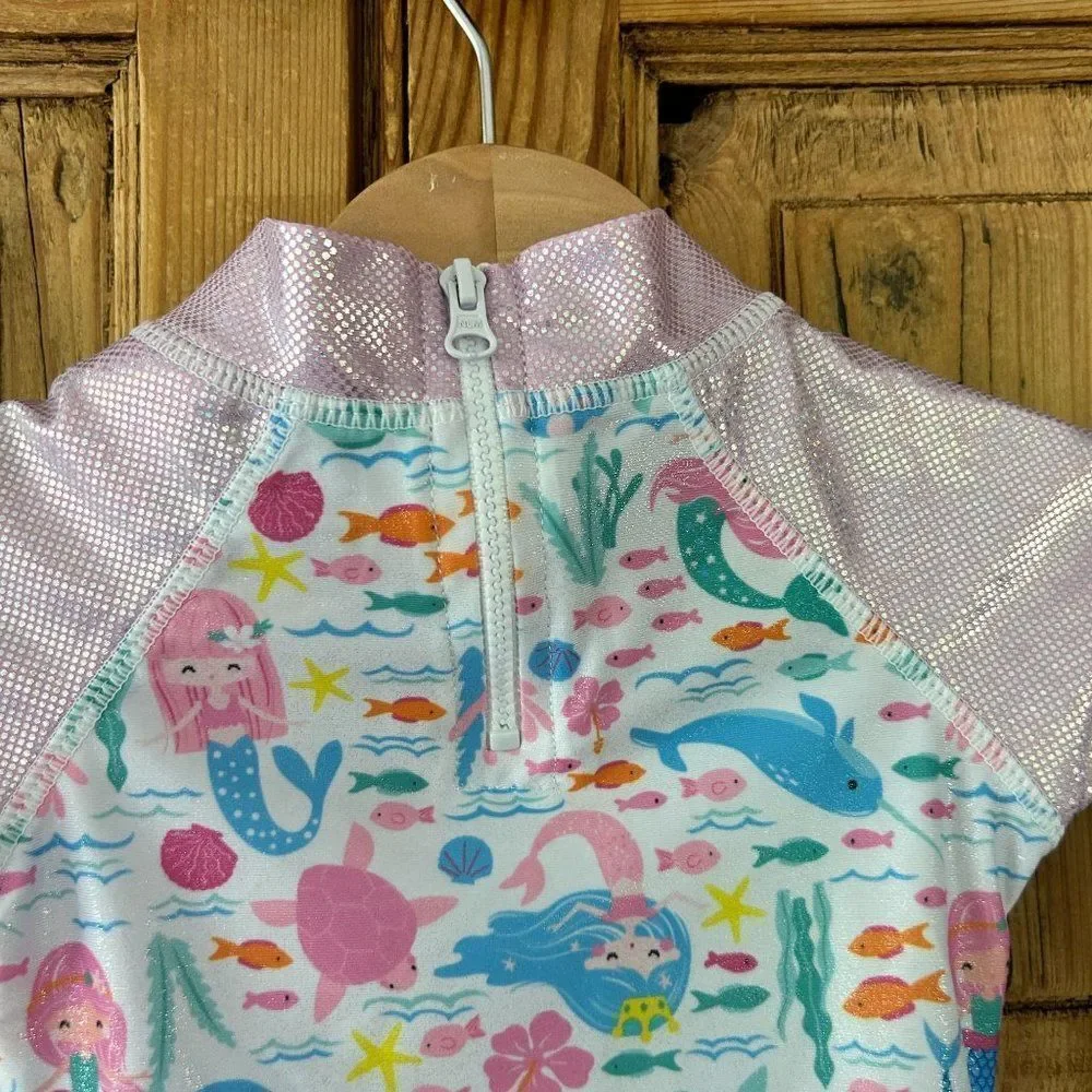 NWT FlapHappy 6M UPF 50+ Rashguard Swimsuit Mermaid‎ Fish Glitter Pink Baby